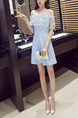 Blue Slim A-Line Linking Lace Strapless Above Knee Slip Dress for Casual Party Evening Nightclub