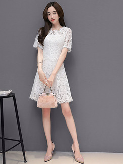 White Lace Two-Piece Slim A-Line Plus Size Above Knee Dress for Casual Party Evening