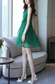 Green Lace V Neck Slim A-Line Band Flare Above Knee Plus Size Dress for Casual Party
