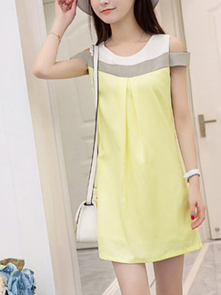 Yellow Satin Loose A-Line Off Shoulder Shift Above Knee Plus Size Cute Dress for Casual