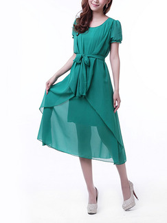 Green Chiffon Slim A-Line Asymmetrical Hem Midi Plus Size Dress for Casual Party
