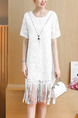 White Lace Plus Size Loose Tassels Knee Length Dress for Casual