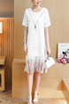 White Lace Plus Size Loose Tassels Knee Length Dress for Casual