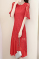 Red Knee Length Slim A-Line Lace Flare Sleeve Plus Size Dress for Party Evening