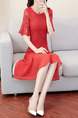 Red Knee Length Slim A-Line Lace Flare Sleeve Plus Size Dress for Party Evening