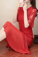 Red Knee Length Slim A-Line Lace Flare Sleeve Plus Size Dress for Party Evening
