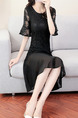 Black Knee Length Slim A-Line Lace Flare Sleeve Plus Size Dress for Party Evening