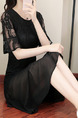 Black Knee Length Slim A-Line Lace Flare Sleeve Plus Size Dress for Party Evening