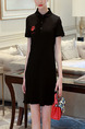Black Above Knee Slim Embroidery Knitted Shirt Ruffled Plus Size Dress for Casual