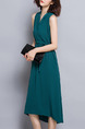Green Midi Knitted V Neck Slim Asymmetrical Hem Lace up Plus Size Dress for Office Party Evening