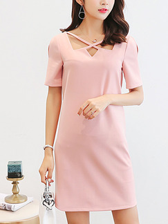 Pink Slim Cutout Plus Size Cutout Neck Cute Above Knee Dress for Casual Party