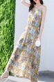 Colorful Chiffon Furcal Printed Seem-Two Slip Floral Maxi Plus Size Dress for Casual Beach