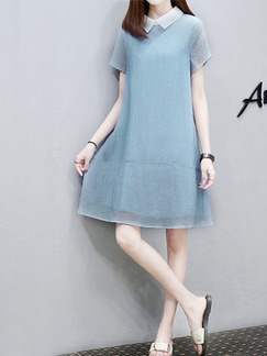 Blue Plus Size Loose Chiffon A-Line Shift Above Knee Dress for Casual