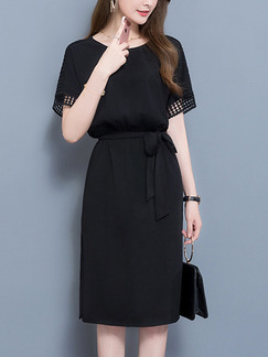 Black Plus Size Furcal Cutout Band Knee Length Dress for Casual Office