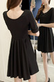 Black Peter Pan Collar Slim Pleated Plus Size Above Knee Dress for Casual Party