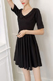 Black Peter Pan Collar Slim Pleated Plus Size Above Knee Dress for Casual Party