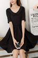 Black Peter Pan Collar Slim Pleated Plus Size Above Knee Dress for Casual Party