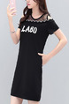 Black Mesh Plus Size Off-Shoulder Located Printing Linking Above Knee Dress for Casual Party Office