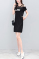 Black Mesh Plus Size Off-Shoulder Located Printing Linking Above Knee Dress for Casual Party Office
