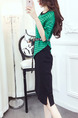 Green and Black Stripe Knitted Seem-Two Stripe Contrast Linking  Knee Length Dress for Casual Office