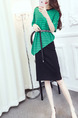 Green and Black Stripe Knitted Seem-Two Stripe Contrast Linking  Knee Length Dress for Casual Office