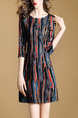 Colorful Slim Plus Size Round Neck Printed Above Knee Dress for Casual Party Evening