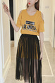 Yellow and Black Two-Piece Off-Shoulder Knitted Mesh Located Printing Contrast Plus Size Dress for Casual Party
