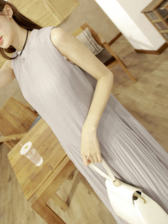 Grey Chiffon Loose Stand Collar Pleated Dress for Grey
