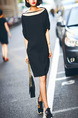 Black Loose Boat Neck Off-Shoulder Bat Knee Length Dress for Casual Party
