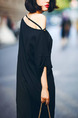 Black Loose Boat Neck Off-Shoulder Bat Knee Length Dress for Casual Party