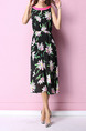 Black and Pink Chiffon A-Line Printed Contrast Linking Adjustable Waist Floral Midi Plus Size Dress for Casual Beach Party