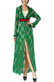 Green Slim Lace Zipped Ruffled Contrast Linking Plus Size Maxi Long Sleeve Dress for Ball Semi Formal