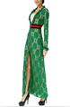 Green Slim Lace Zipped Ruffled Contrast Linking Plus Size Maxi Long Sleeve Dress for Ball Semi Formal