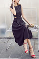 Black Plus Size Slim Cutout A-Line Midi Dress for Casual Office Party Evening