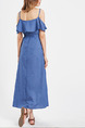 Blue Denim Off-Shoulder Loose Ruffled Band Plus Size Slip Maxi Dress for Casual