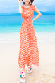 Orange Chiffon Printed Adjustable Waist Full Skirt Maxi Dress for Casual Beach
