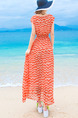 Orange Chiffon Printed Adjustable Waist Full Skirt Maxi Dress for Casual Beach