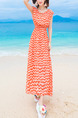 Orange Chiffon Printed Adjustable Waist Full Skirt Maxi Dress for Casual Beach