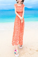 Orange Chiffon Printed Adjustable Waist Full Skirt Maxi Dress for Casual Beach