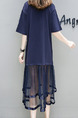 Blue Knitted Linking Mesh Plus Size Loose Located Printing See-Through Midi Dress for Casual