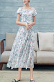 White Colorful Slim Full Skirt Printed Linking Lace Band Furcal Plus Size Floral Off Shoulder Dress for Casual Beach