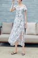 White Colorful Slim Full Skirt Printed Linking Lace Band Furcal Plus Size Floral Off Shoulder Dress for Casual Beach