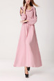 Pink Cowl Neck Slim Full Skirt Off-Shoulder Contrast Linking Lace Adjustable Waist Long Sleeve Cute Plus Size Dress for Casual Evening Office