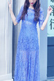 Blue Lace Slim Furcal A-Line See-Through Plus Size Dress for Casual Party Evening