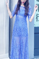 Blue Lace Slim Furcal A-Line See-Through Plus Size Dress for Casual Party Evening
