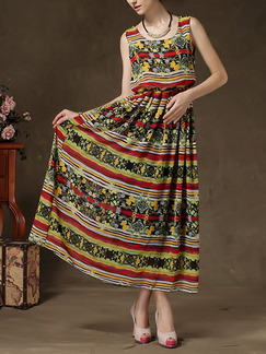 Colorful Chiffon Slim Full Skirt Adjustable Waist Printed Plus Size Dress for Casual Party