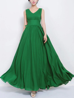 Green Chiffon Slim Full Skirt V Neck Pleated Plus Size Dress for Semi Formal Evening Party