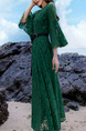 Green Lace Two-Piece Slim Full Skirt Flare Sleeve Plus Size Dress for Casual Party