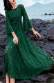 Green Lace Two-Piece Slim Full Skirt Flare Sleeve Plus Size Dress for Casual Party