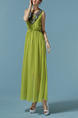 Green Chinese Full Skirt Slim Bead Embroidery Adjustable Waist Dress for Casual Party Evening
